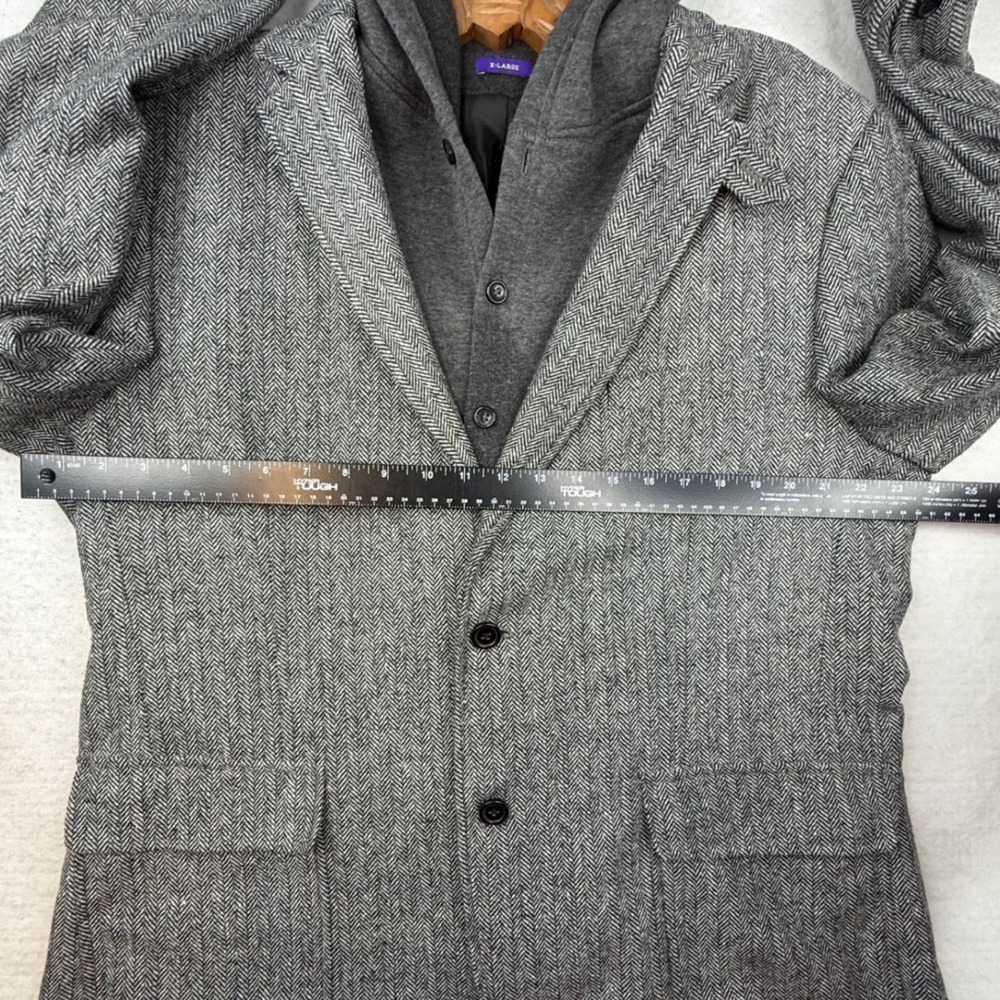 American Rag Mens Herringbone Blazer Jacket Hood Gray XL 1990s vibes Y2K Street - Picture 5 of 10